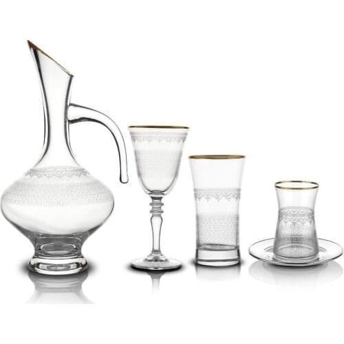 Schafer Köln Glass Cup Set-49 Peices-GOLD-06