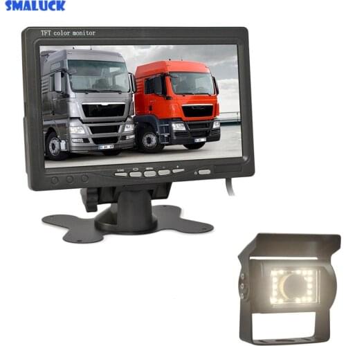 SMALUCK DC 12V-24V 4-PIN 7" TFT LCD Rear View Car Monitor + LED Night Vision CCD Rear View Camera for Bus Houseboat Truck