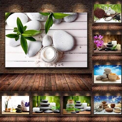 Modern Wall Art Spa Stones Zen Yoga Paintings Candles Aromatherapy Orchid Flower Posters Wall Pictures for Bathroom Home Decor