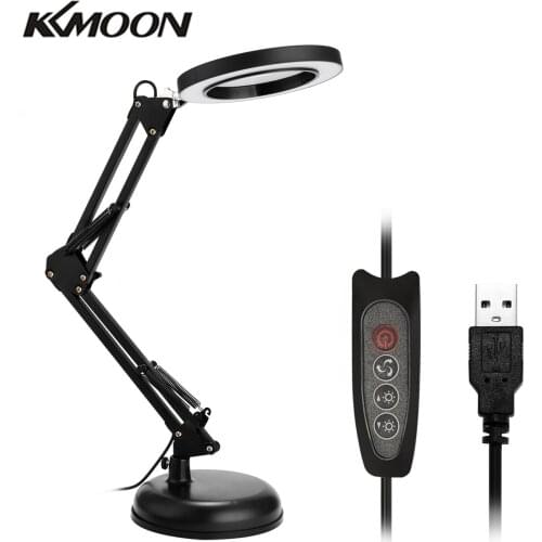 KKMOON Lighting LED 5X Magnifying Glass Desk Lamp with Clamp Hands USB-powered LED Lamp Magnifier with 3 Modes Dimmable