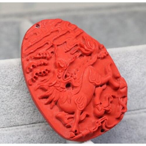 Taiwan top quality synthetic red cinnabar carving dragon oval pendant fit diy long chain necklace fashion Jewelry 41*58mm B1545