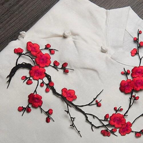 1PCS Fabric Sticker Iron On Sew On Patch Craft Plum Blossom Flower Applique Clothing Embroidery Patches Sewing Embroidered Tools