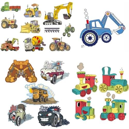 Iron on Transfer Excavator Patches for Clothing Car Badges Stickers on Clothes for Kids T-shirt DIY Appliques Thermo Transfers