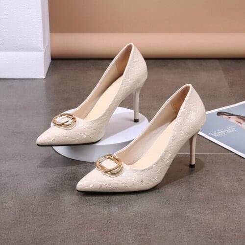 Women Shoes 2021 New Metal Chain High-heeled Shoes Fashion White Collar Dress Shoes Joker Party Outdoor Casual Shoes Mary Janes