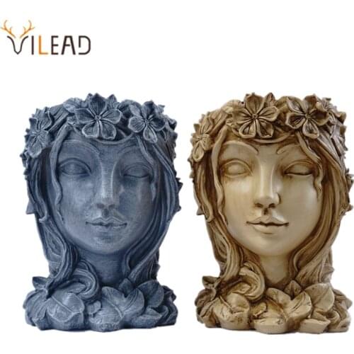 VILEAD 20cm Retro Goddess Head Vase Resin Flower Pots Home Garden Decoration Living Room Office Desk Tabletop Decor