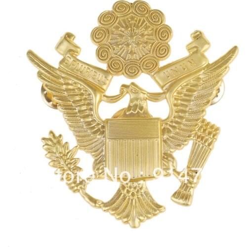 WWII US ARMY EPLURIBUS UNUM OFFICERS METAL CAP HAT BADGE Military Store