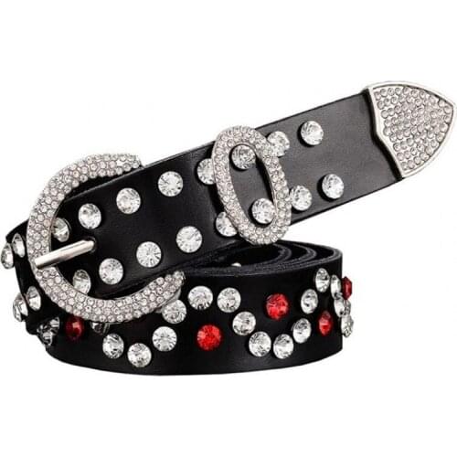 Woman belts genuine leather high quality cow skin female strap fashion designer crystal circle pin metal buckle paski damskie