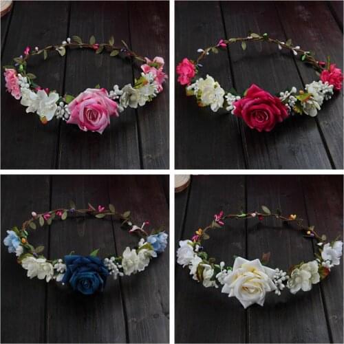 Women Wedding Flower Hair Garland Crown Headband Floral Rose Handmade Vacation