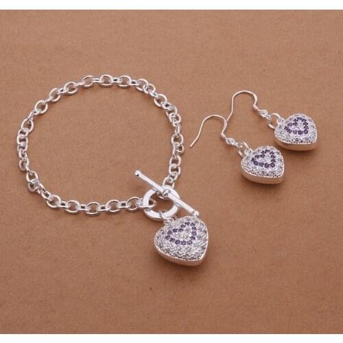 S374 925 Hot Selling Silver Color Jewelry Sets For Women Fashion Jewelry Set Bracelet Earring /arcajija Bcuajuba