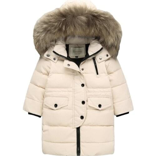Winter Childrens Down Jacket for Girl and Boys Clothes Thicken Warm Kids Outerwear Real Fur Collar Hooded Parka Jacket BC302
