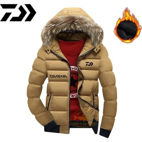 Daiwa Winter Fishing White Duck Down Fake Collar Long Thick Parkas Jacket Coat Men Outwear Hooded Pockets Waterproof Jackets