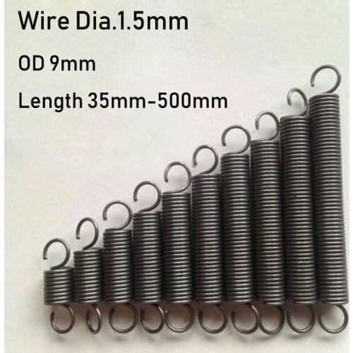 1pcs Wire Diameter 1.5mmTension Extension Spring Expansion Springs Length 35/45/55/65/75/85/95/115/125-500mm Out Diameter 9mm