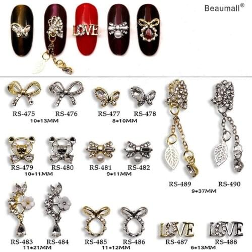 10pcs/lot, 3d Nail Art Elegant Designs Alloy With Acrylic Florals Pearls Crystal Rhinestones Nail Tips Beauty