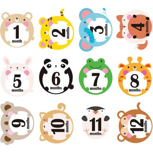 12 Pcs Cartoon Months Cards Skills Cards Memorial Stickers Newborn Photography Props Memory Recording Milestone Stickers Gifts