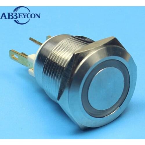 1993F Momentary 19mm flat head ring illuniated anti-vandal metal button switch 1NO professional button switch
