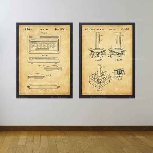 Commodore MAX art set 2 pieces, patent prints, computer poster art, joystick wall art