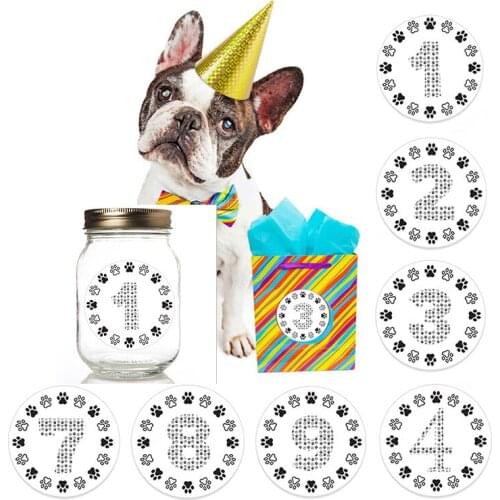 24/48pcs Number Stickers with Dog Footprints Pets' Party Supplies Black Digital Label Birthday Party Box Packing Seal Sticker