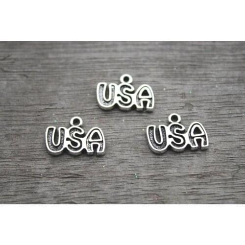 40pcs--USA charms, Antique Tibetan silver USA Charms Pendants 16x9mm