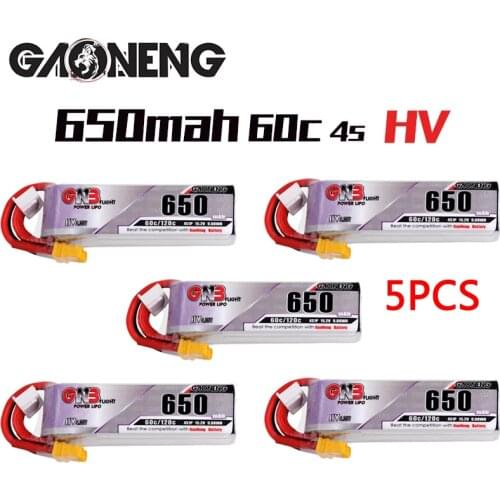 5PCS Gaoneng GNB 650mAh 4S 15.2V 60C/120C HV Lipo Battery With XT30 Plug For Beta85X Whoop Quadcopter FPV Racing Drone RC Parts