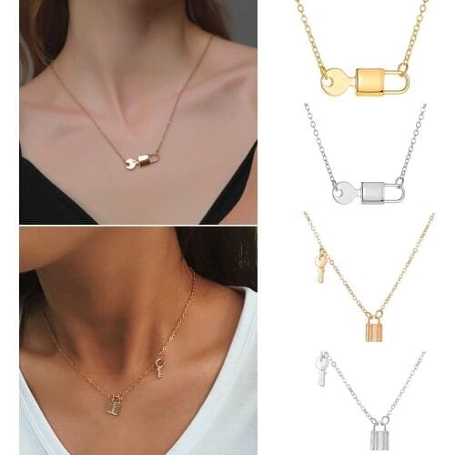 Lock Chain Necklace Choker Accesories for Women Jewelry Punk Key Mujer Pendant Necklace Vintage Chain on The Neck New 2020 Gold