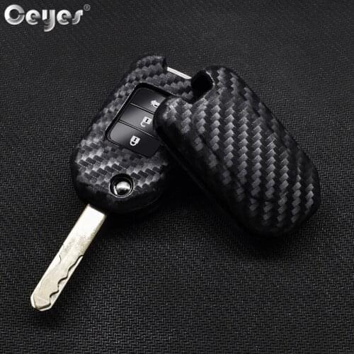 Ceyes Car-Styling Auto Carbon Fiber Key Cover Case For Honda Civic Accord Odyssey 2 3 Button Fold Protect Key Shell Accessories