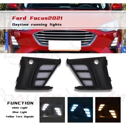 DRL Car LED Daytime Running Light Fog Lamp with Turning Yellow Signal style Relay For Ford Focus 2019 2020 2021 Car Accessories