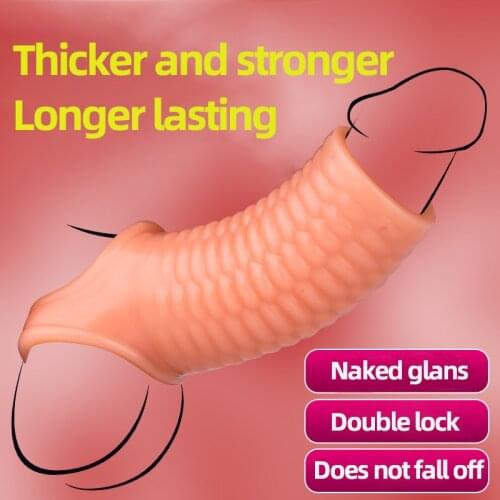 Double Beam Essence Wolf Tooth Spiral Cover Men 's Time Control Lock Ring Thickening Penis Sleeve Adult Supplies