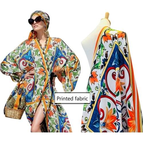 Brand custom printed polyester fabric cloth 147 cm width fashion womens shirt childrens clothing DIY sewing fabric for dress