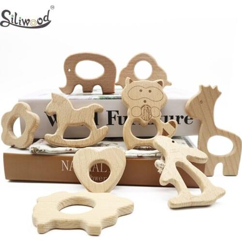 10Pc Baby Toys Wood Teethers Beech Teething DIY Rattles Jewelry Lovely Animal Shape BPA Free Safe Newbron Gifts Baby Accessories