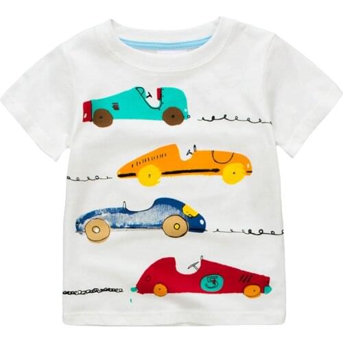 Baby Boy Cotton Shirts Cartoon Colorful Car Children Summer Short Sleeve T-Shirt Boy Girls Tops Tees Kids Clothes 2-7Y