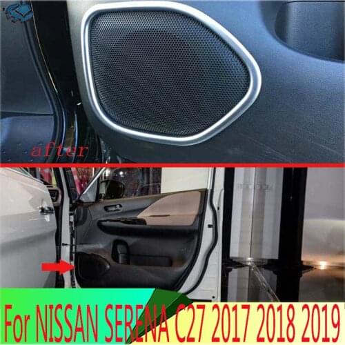For NISSAN SERENA C27 2017 2018 2019 ABS Chrome Matte Speaker Cover Interior Trim Side Door Stereo Bezel Collar Ring Garnish