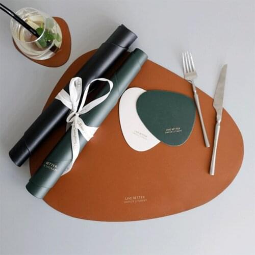 Nordic style PU leather placemat home decoration oval waterproof oil-proof insulation pad bowl mat coaster plate pad