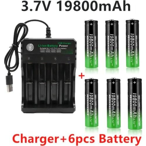 3.7V 19800mAh 18650 battery rechargeable liion battery for Led flashlight battery 18650 battery Wholesale + charger