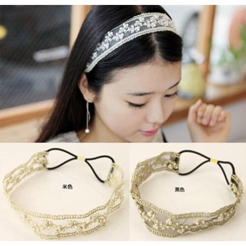 Small Simulated Pearl Beads Flower Lace Cloth Headbands Hair Bands for Women Hair Jewelry