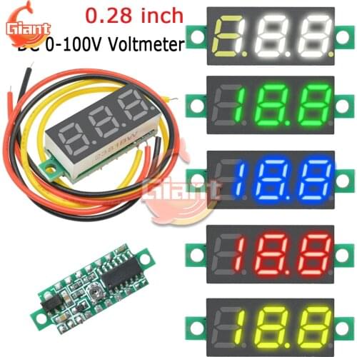 0.28 Inch 3 Wires Mini DC Voltmeter Digital Volt Voltage Meter LED Tube 5V 12V 24V 36V 48V Voltage Tester Volt for Motorcycles