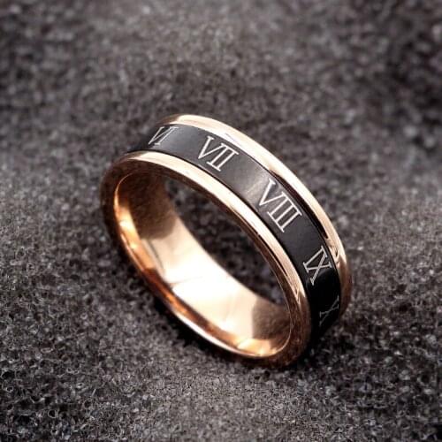 Fashion Engagement Love Black Roman Numerals Rotary Ring Rose Gold Color Stainless Steel Women Wedding Gift 6mm