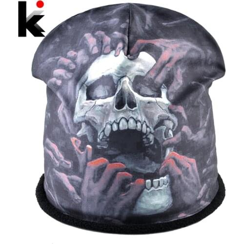 Fashion Skullies Beanies Men Winter Warm Hats For Women Streetwear Skull Pattern Beanies Unisex Hip Hop Bonnet 3D Print Hats