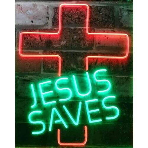 Neon Sign For Jesus Saves Cross Home Hotel Beach Recreational Game Room Neon Light Sign Glass Natural Light Beer Enseigne Neon