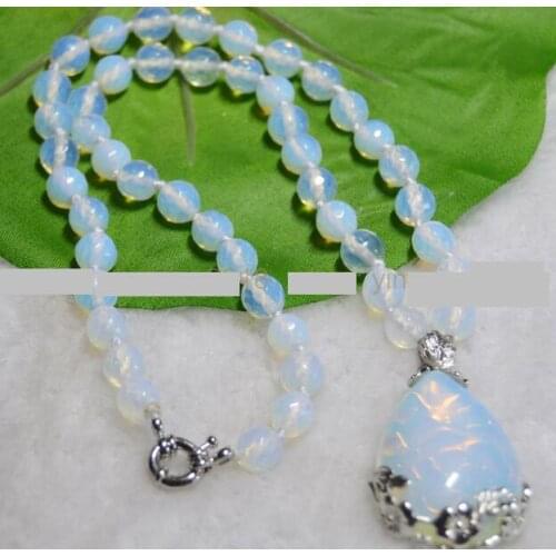 New 8mm Faceted SriLanka Moonstone Gems Round Beads White Pendant Necklace 18"