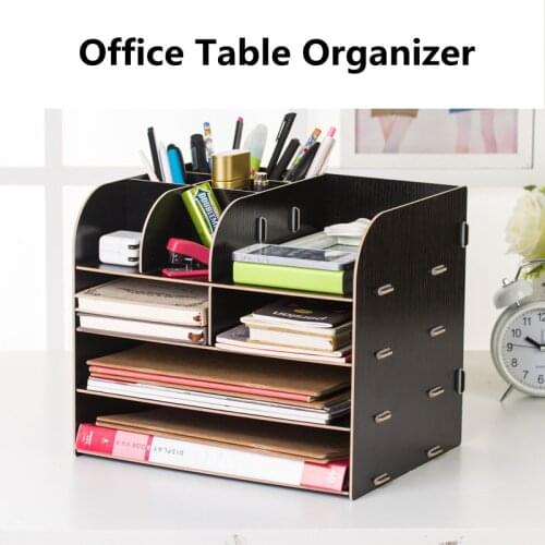 4-Layers Wood Office Table Organizer Assembled Files/A4 Paper Storage Rack Office Supplies Containers