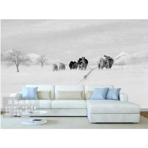 Custom photo 3d wallpaper Europe snow scene dog cart background living room home decor 3d wall murals wallpaper for walls 3 d