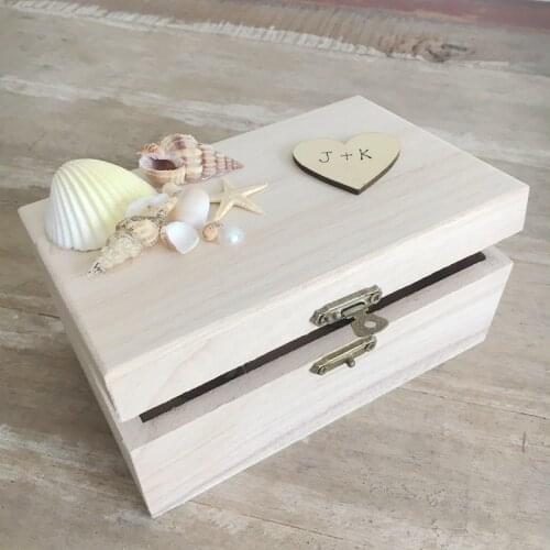 Sea Beach Wedding guest book with 50 hearts starfish shell pearl Rustic wedding guestbook Custom Wooden Rectangle Keepsake box