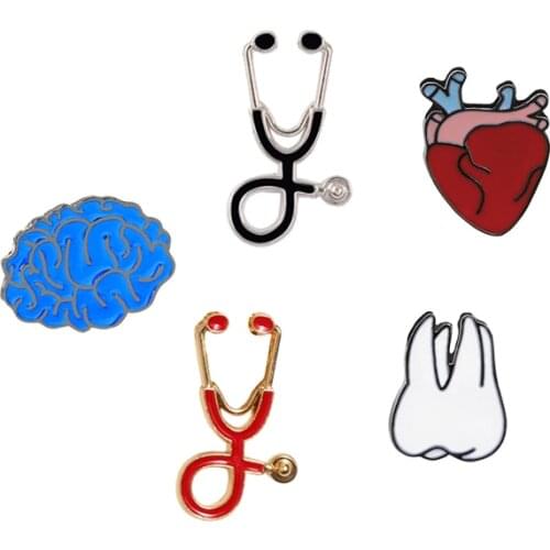Organ Teeth Eye Brain Pin Badge Colorful Stethoscope Lapel Enamel Pins Doctor Nurse Metal Denim Jackets Brooch Medical Jewelry