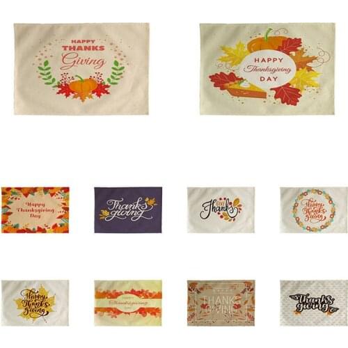 Happy Thanksgiving autumn Leaf Kitchen Placemat Coaster Dining Table Mats Cotton Linen Pad Bowl Mat 42*32cm Home Decor CD1689