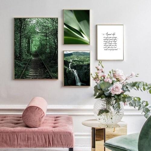 Scandinavian Natural Scenery Poster Nordic Print Forest Path Waterfall Landscape Wall Art Canvas Painting Picture Modern Decor
