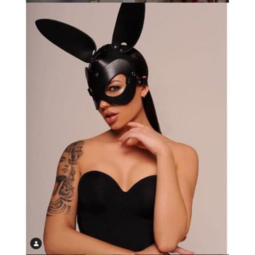 Sexy Lingerie Masks Bunny Girl Cosplay Masks For Halloween Costumes New Pu Leather Dress Club Partywear Cute Rabbit Ears Mask