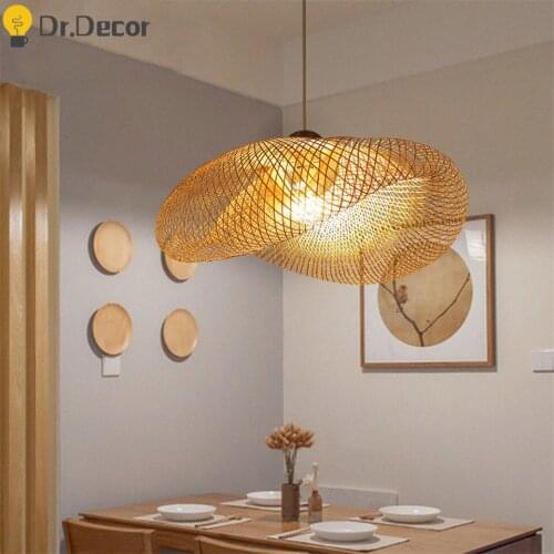 Modern Bamboo Lamp Art Pendant Light lighting Restaurant Hotel Rattan Pendant Lamp For Living Room Kitchen Hanging Lamp Fixtures