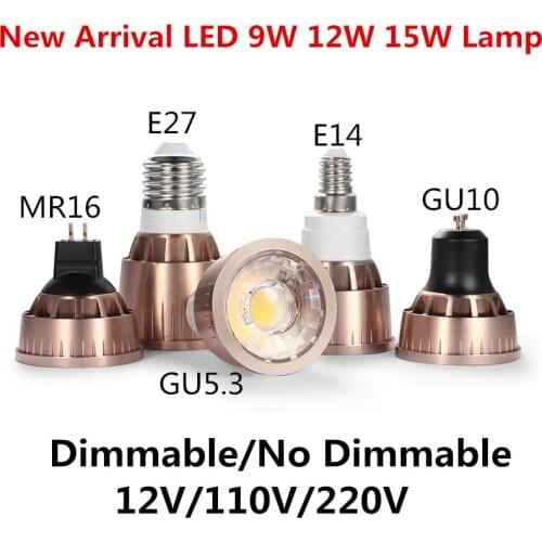 Super Bright Dimmable GU10/GU5.3/E27/MR16 COB 9W 12W 15W LED Bulb Lamp 85-265V 12V spotlight Warm White/Cold White led light