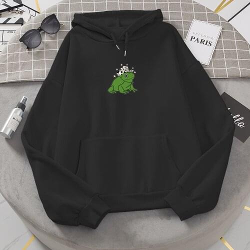 Hoodie Women Autumn Thick Loose Oversize Sweatshirt Harajuku Kawaii Printed Frog Casual Hoodies Thicken Hooded Pullover Female