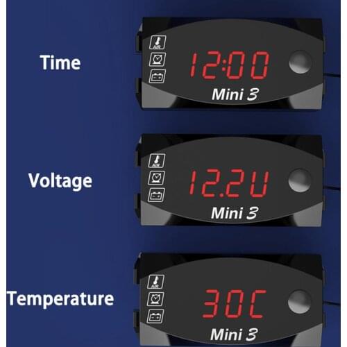 Universal Motorcycle Electronic Clock Thermometer Voltmeter Three-In-One IP67 Waterproof Dust-proof LED Watch Digital Display